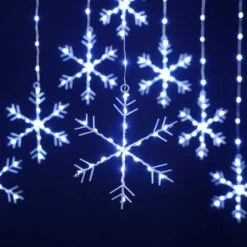 Christmas Snowflake Curtain Lights With Timer -Watersi Degarden Centre Sales festive snowflake curtain light white web