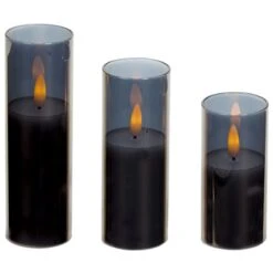 Battery LED Flickabrights Narrow Glass Cup Candles With Timer -Watersi Degarden Centre Sales flickabrights narrow grey glass cup web