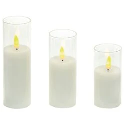 Battery LED Flickabrights Narrow Glass Cup Candles With Timer -Watersi Degarden Centre Sales flickabrights narrow pearl glass cup web