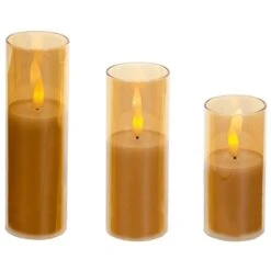 Battery LED Flickabrights Narrow Glass Cup Candles With Timer -Watersi Degarden Centre Sales flickabrights narrow rose gold glass cup web