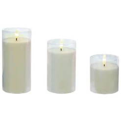 Battery LED Flickabrights Wide Glass Cup Candles With Timer -Watersi Degarden Centre Sales flickabrights pearl glass cup web