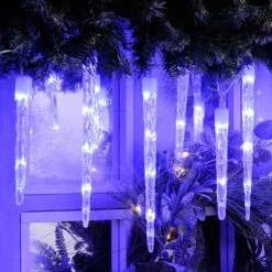 24 Colour Changing Icicle LED Lights On Clear Cable 16 24 Colour Changing Icicle LED Lights On Clear Cable -Watersi Degarden Centre Sales icicle blue white light1 web