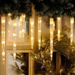 24 Colour Changing Icicle LED Lights On Clear Cable 18 24 Colour Changing Icicle LED Lights On Clear Cable -Watersi Degarden Centre Sales icicle white ww light1 web