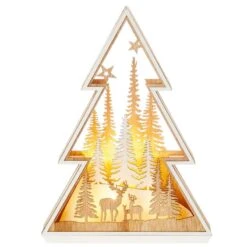 35cm LED Christmas Tree Diorama Woodland Scene -Watersi Degarden Centre Sales led wooden deer family web 1