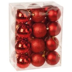 8cm Multi Finish Shatterproof Christmas Baubles (Pack Of 24) 16 8cm Multi Finish Shatterproof Christmas Baubles (Pack Of 24) -Watersi Degarden Centre Sales p008006 red web