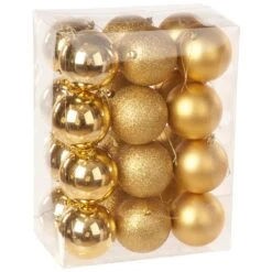 8cm Multi Finish Shatterproof Christmas Baubles (Pack Of 24) 17 8cm Multi Finish Shatterproof Christmas Baubles (Pack Of 24) -Watersi Degarden Centre Sales p008007 gold web