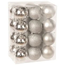 8cm Multi Finish Shatterproof Christmas Baubles (Pack Of 24) 18 8cm Multi Finish Shatterproof Christmas Baubles (Pack Of 24) -Watersi Degarden Centre Sales p008009 silver web