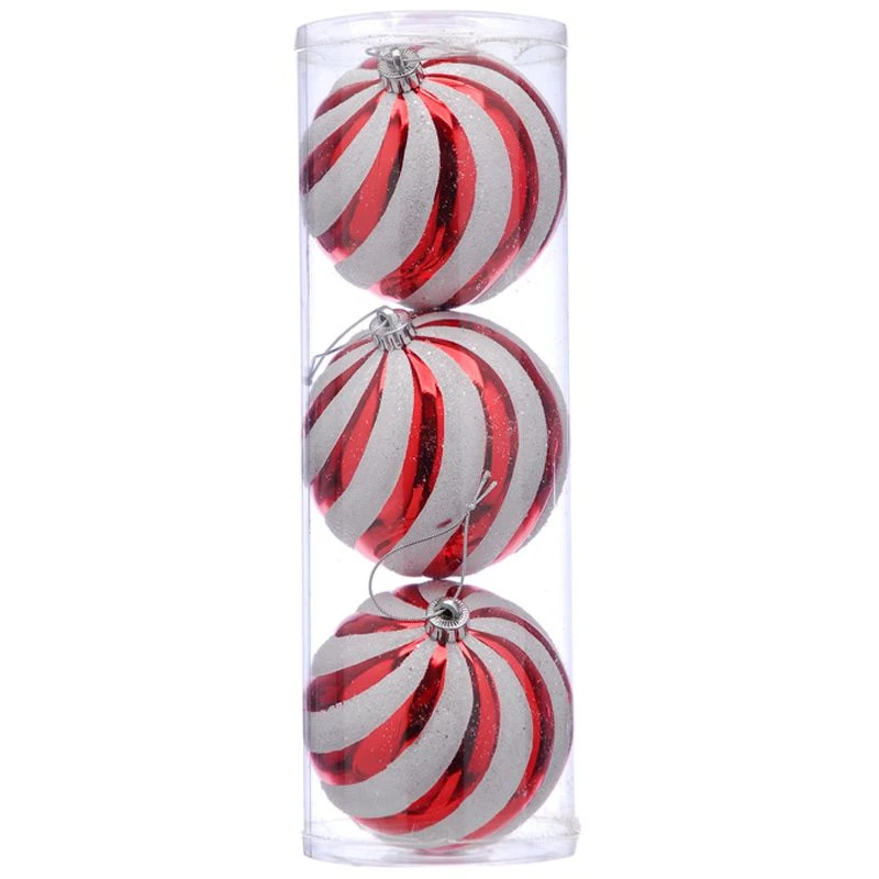15cm Red & White Striped Shatterproof Christmas Baubles (Pack Of 3) 3 15cm Red & White Striped Shatterproof Christmas Baubles (Pack Of 3)