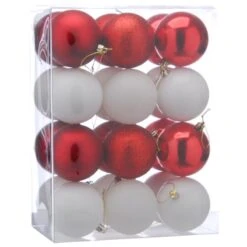 8cm Multi Finish Shatterproof Christmas Baubles (Pack Of 24) 19 8cm Multi Finish Shatterproof Christmas Baubles (Pack Of 24) -Watersi Degarden Centre Sales p040968 red white web