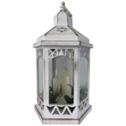 Flickering Flame 33cm Hexagonal Battery Lantern - 2 Assorted Colours -Watersi Degarden Centre Sales premier hexagonal lantern white web