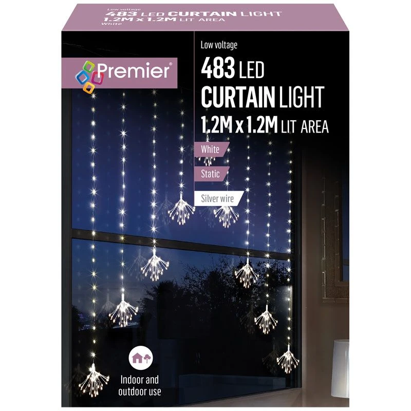 Starburst Sputnik LED Silver Pin Wire Curtain Lights 4 Starburst Sputnik LED Silver Pin Wire Curtain Lights - Image 2