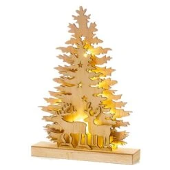 44cm LED Lit 3D Diorama Tree & Reindeer Silhouette