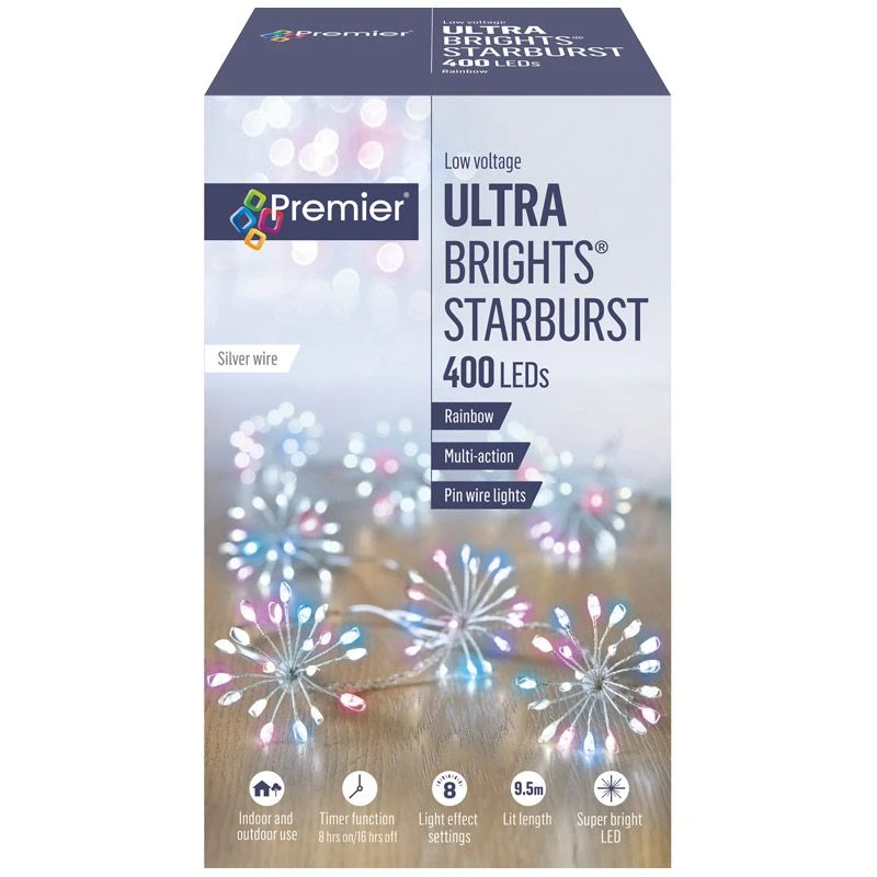 Rainbow LED Starburst Ultrabrights On Silver Wire With Timer 4 Rainbow LED Starburst Ultrabrights On Silver Wire With Timer - Image 2